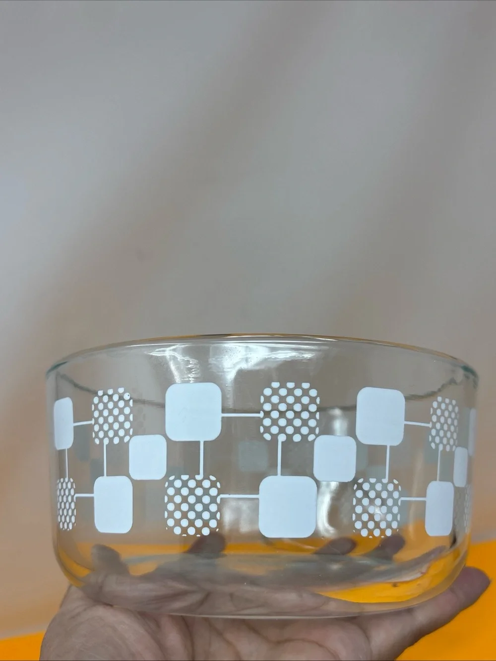 4 pc Stack of Vintage PYREX Glass Bowls with Blue and White Geometric Print used - Picture 10 of 16